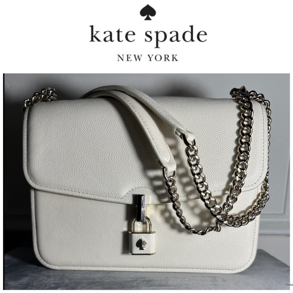 Kate Spade White Locket Crossbody Pebbled Leather Bag